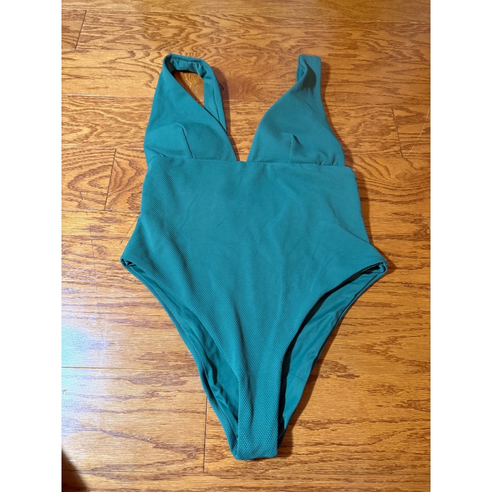 Eberjey One Piece Swimsuit Women's Sz S Green Blue Plunge Neck High Cute NWOT